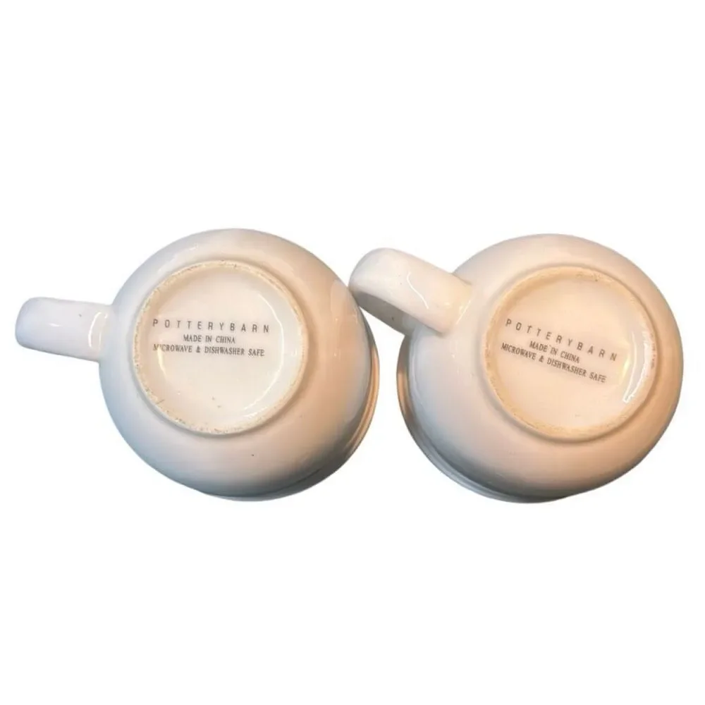 2 Pottery Barn White Wide Rim Bistro Suppertime Coffee Mugs Set of 2